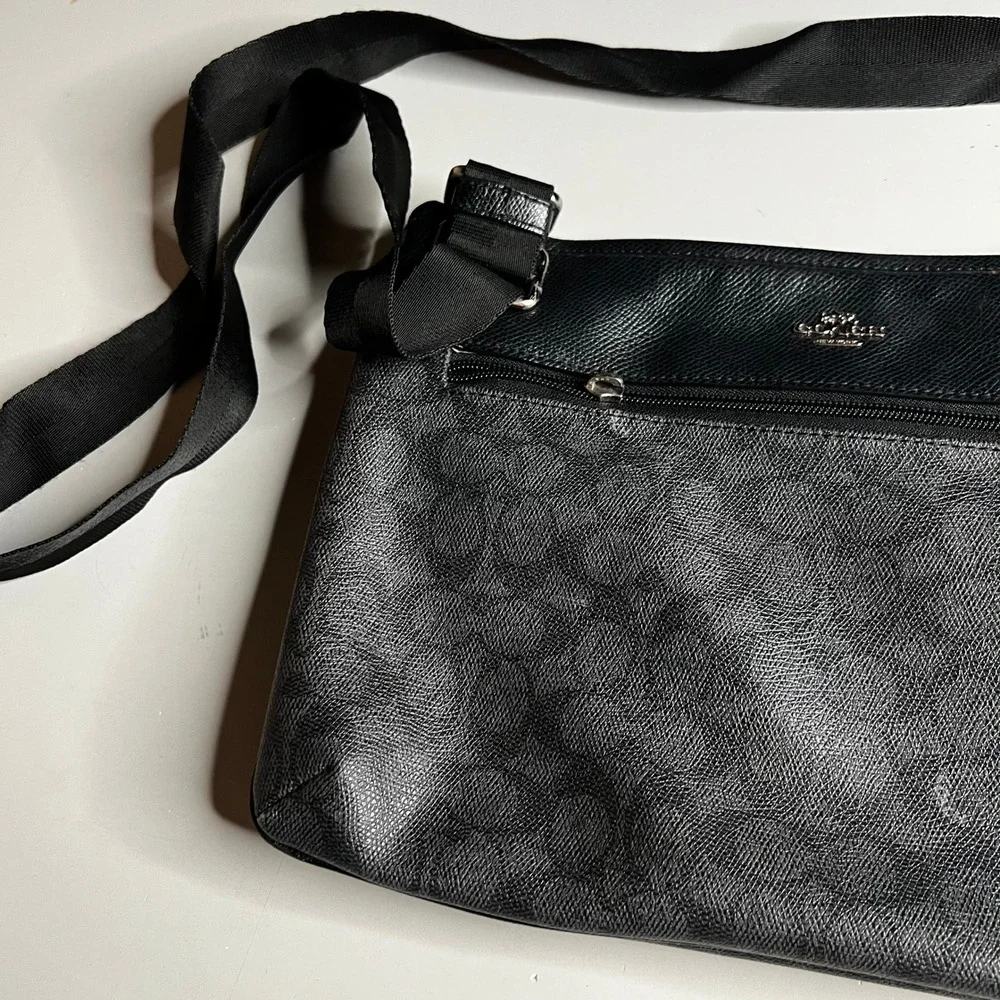 Coach Signature Canvas Crossbody Bag Charcoal Black F28456 Mens Messenger